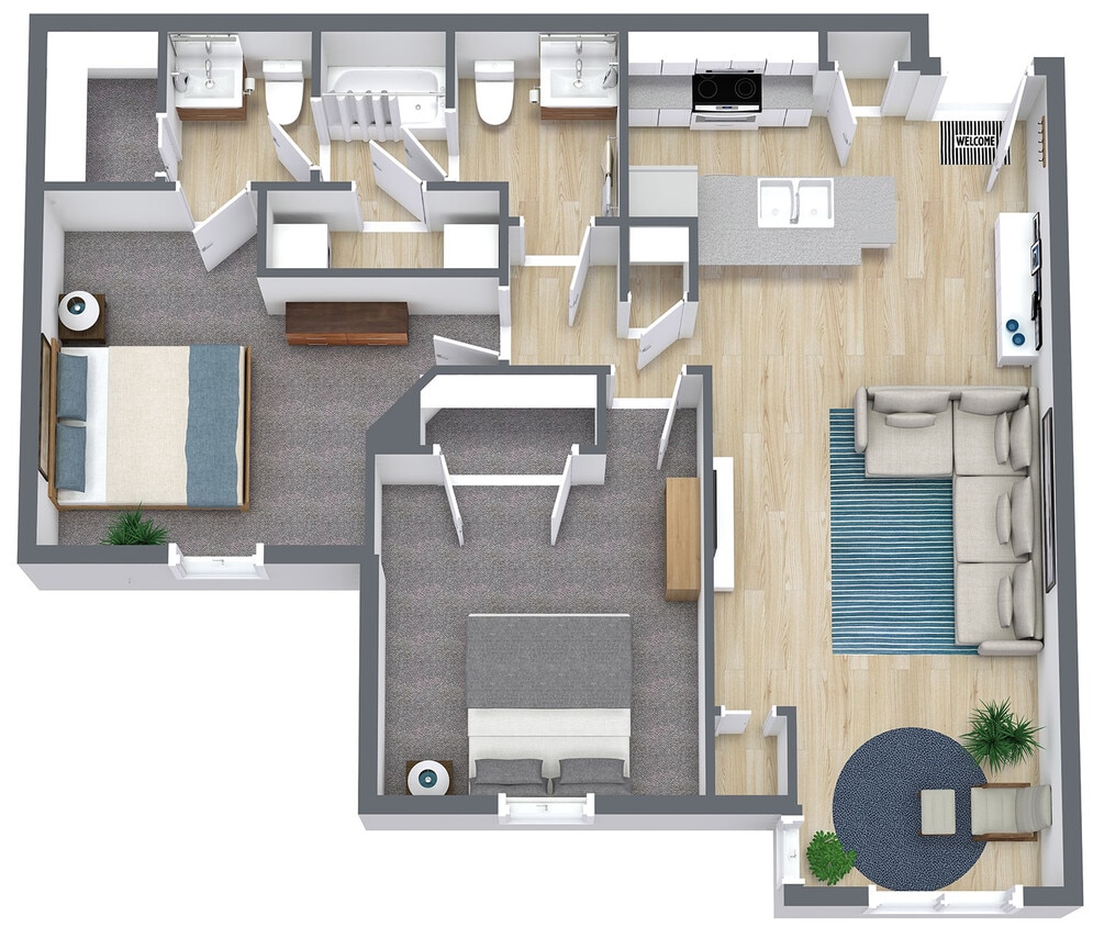 Two Bedroom Floor Plan - Lakeside Gardens - Two Bed and Two Bath