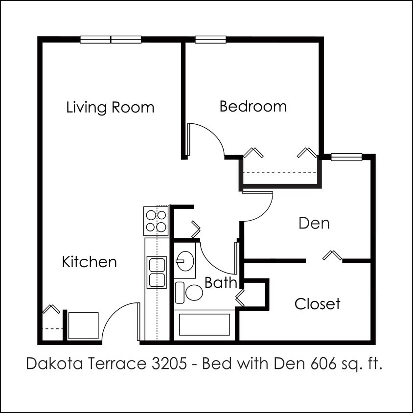 Floor Plan - 1 Bed  1 Bath Den | 606 sq ft