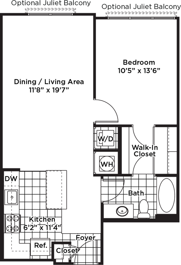 Floor Plan - 1 Bedroom 1 Bath - A16 Affordable 80%
