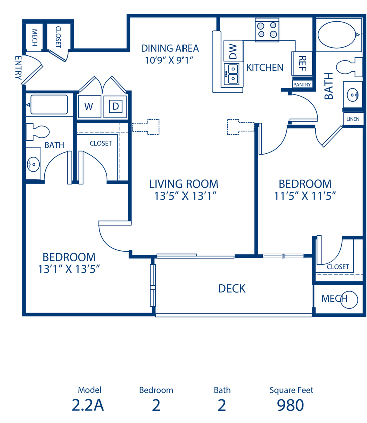 Floor Plan - 2BR 2BA 980 sqft