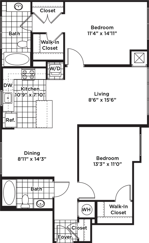 Floor Plan - 2 Bedroom 2 Bath - B17 Affordable 80%