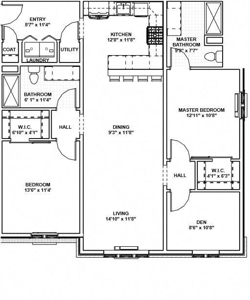 Floor Plan - 22 - 2 Bed, 2 Bath, 1 Den