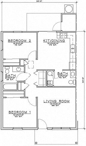 Floor Plan - 2 Bedroom Unit Ranch