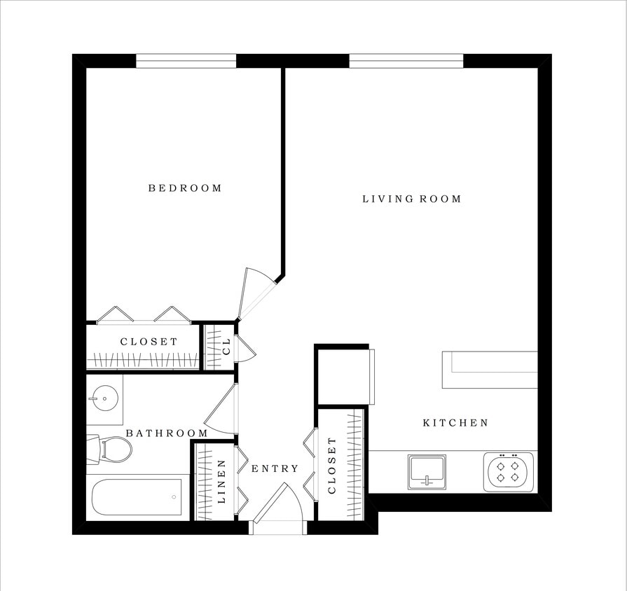 Floor Plan - One Bedroom, One Bath