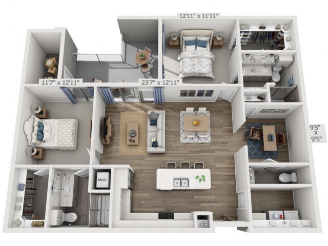 Floor plans are artist’s rendering. All dimensions are approximate. Actual product and specifications may vary in dimension or detail. Not all features are available in every apartment. Prices and availability are subject to change. - F1