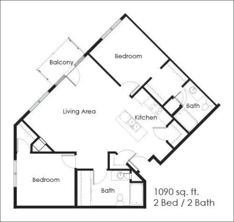 Floor Plan - 2 Bed, 2 Bath 2C