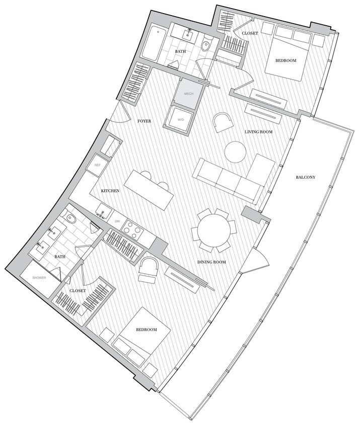 Floor Plan - 2 Bed 2 Bath B2D