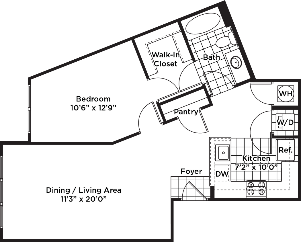 Floor Plan - 1 Bedroom 1 Bath - A19