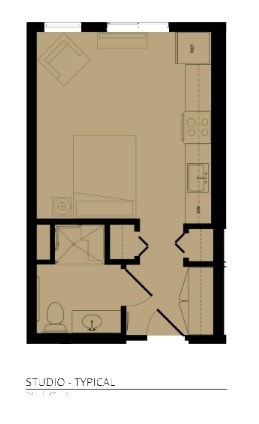 Floor Plan - Studio, 1 Bathroom 60%
