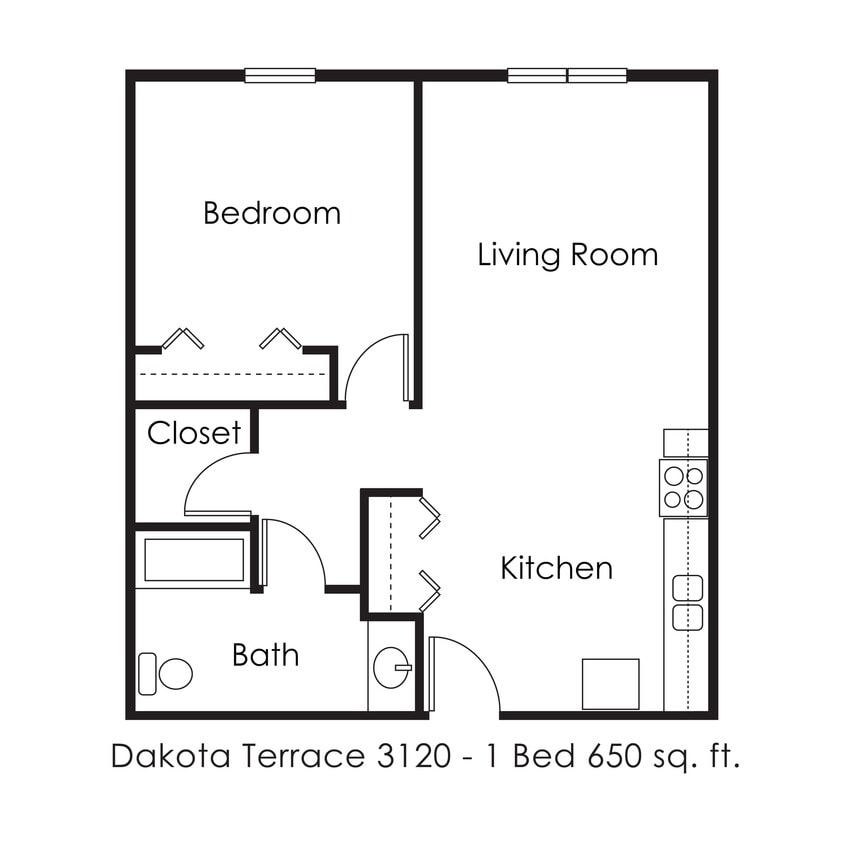 Floor Plan - 1 Bed 1 Bath | 650 sqft