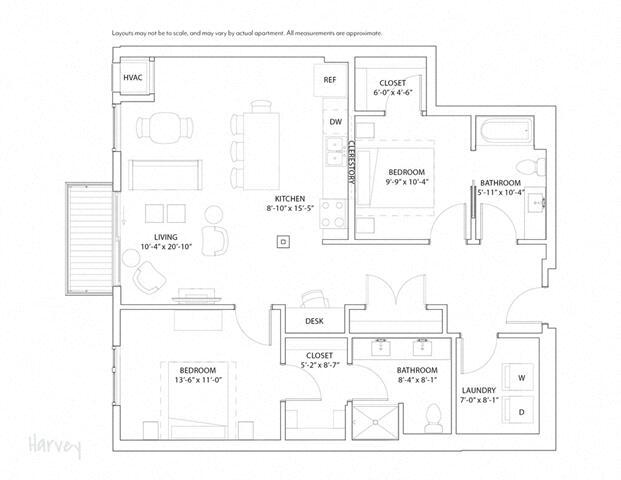 Floor Plan - 2 Bed 2 Bath Harvey