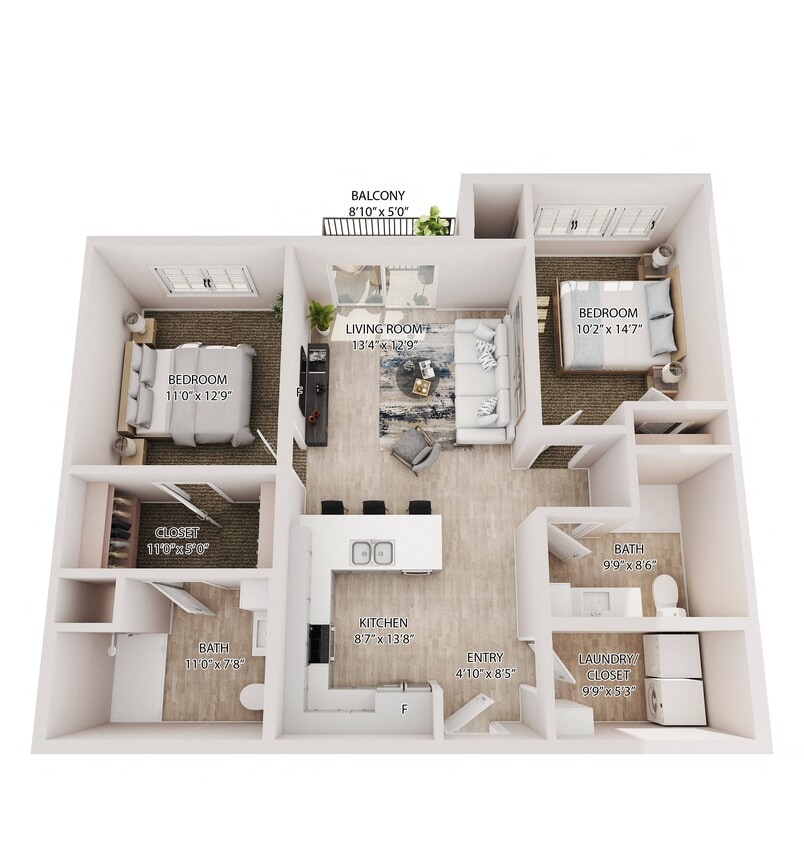 Floor Plan - 2 Bedrooms 2 Bath