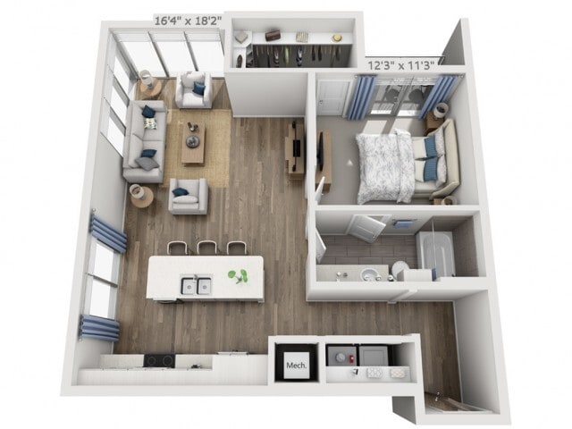 Floor plans are artist’s rendering. All dimensions are approximate. Actual product and specifications may vary in dimension or detail. Not all features are available in every apartment. Prices and availability are subject to change. - B5