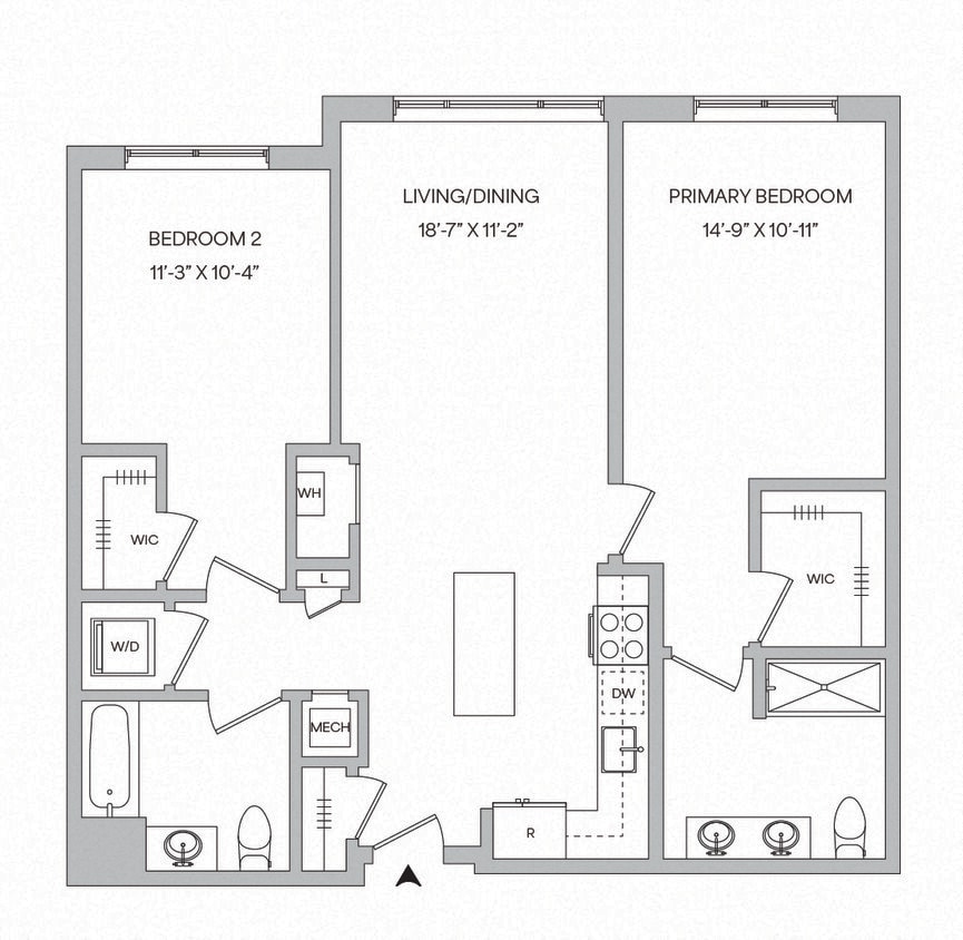 Floor Plan - B07 - 2BR 2BA (1073 SF)