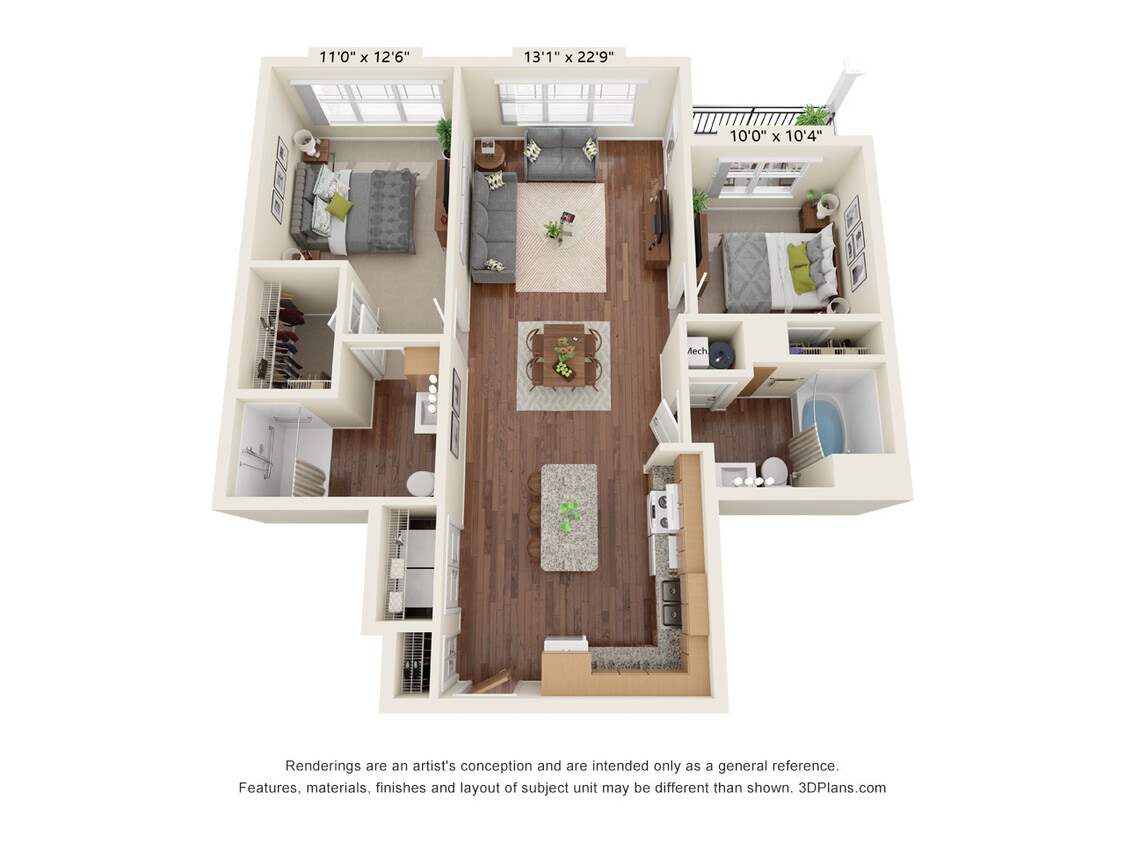 Floor Plan - Two Bedrooms - B3 (Wheelchair Accessible)
