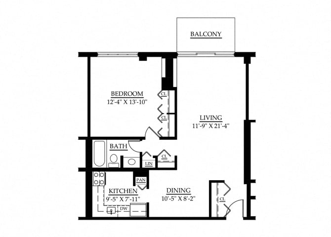 Floor Plan - 1 Bedroom 1 Bath Floor Plan