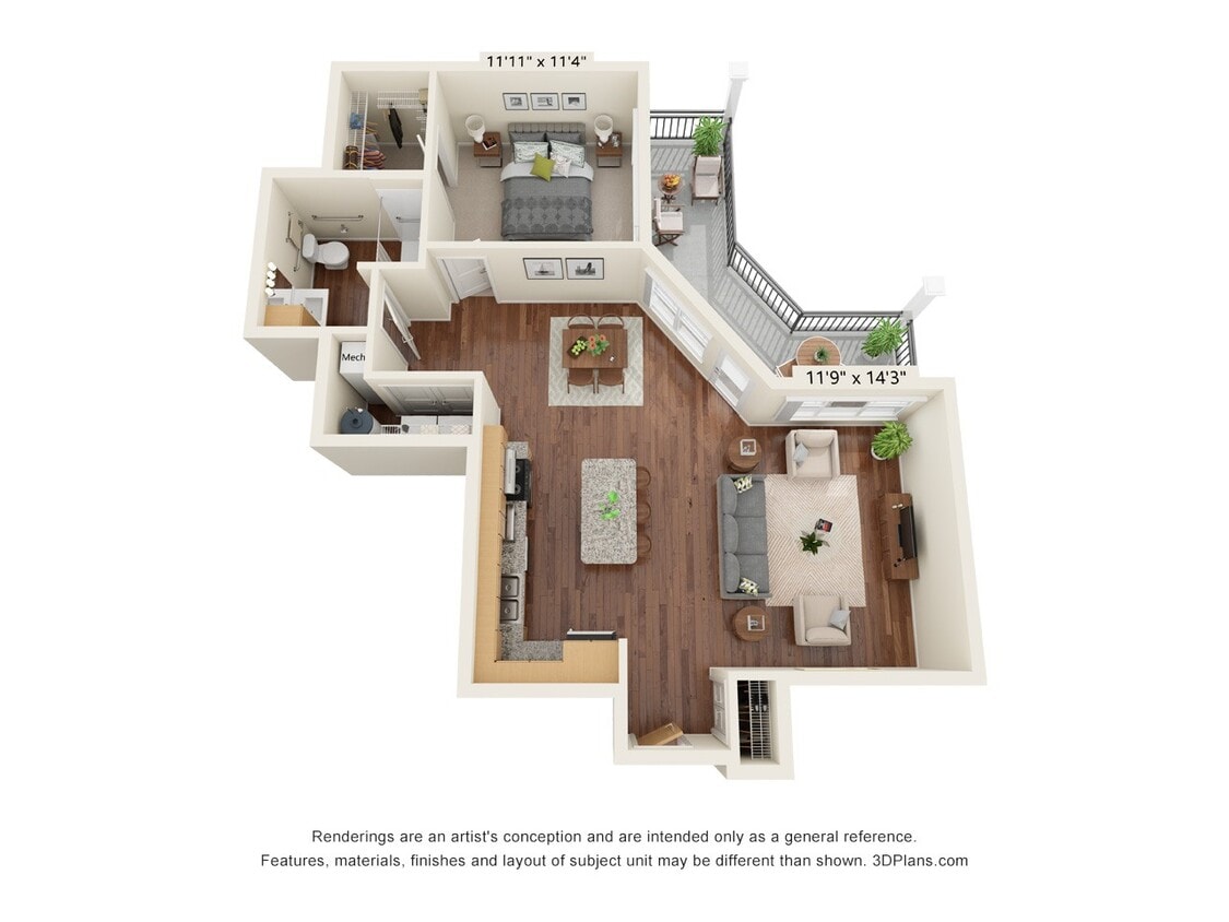 Floor Plan - One Bedroom - A3 (Wheelchair Accessible)