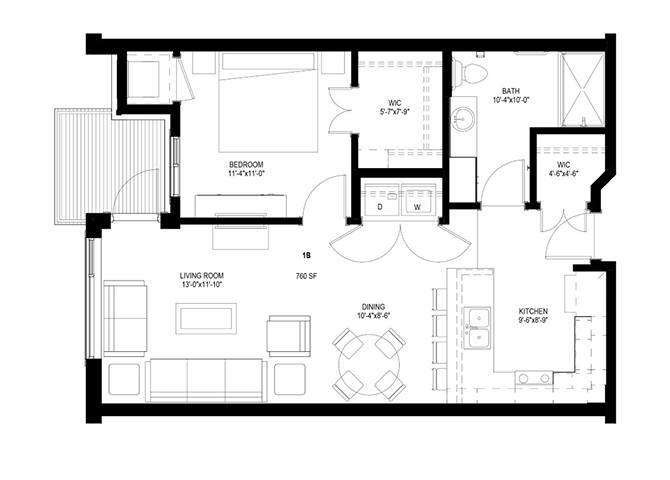 Floor Plan - One Bedroom - B