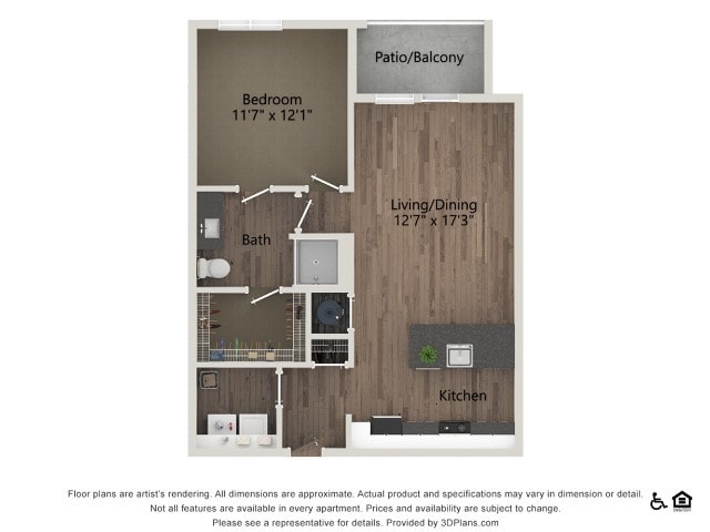 A2 | 1 bed 1 bath | 753 sq ft - A2C