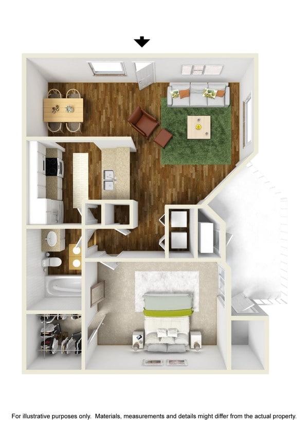 1x1 819 sqft - The Nina.jpg - A1 The Nina - 1 Bedroom, 1 Bathroom