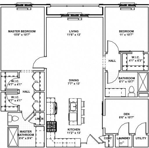 Floor Plan - 19 - 2 Bed, 2 Bath, 1 Den