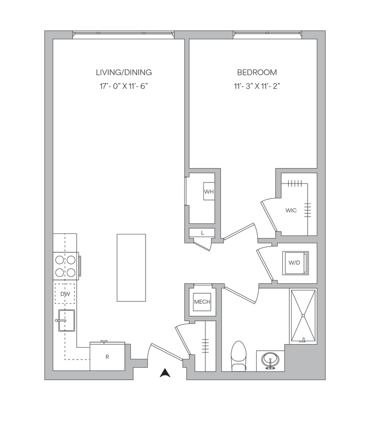 Floor Plan - A17 - 1BR 1BA (744 SF)