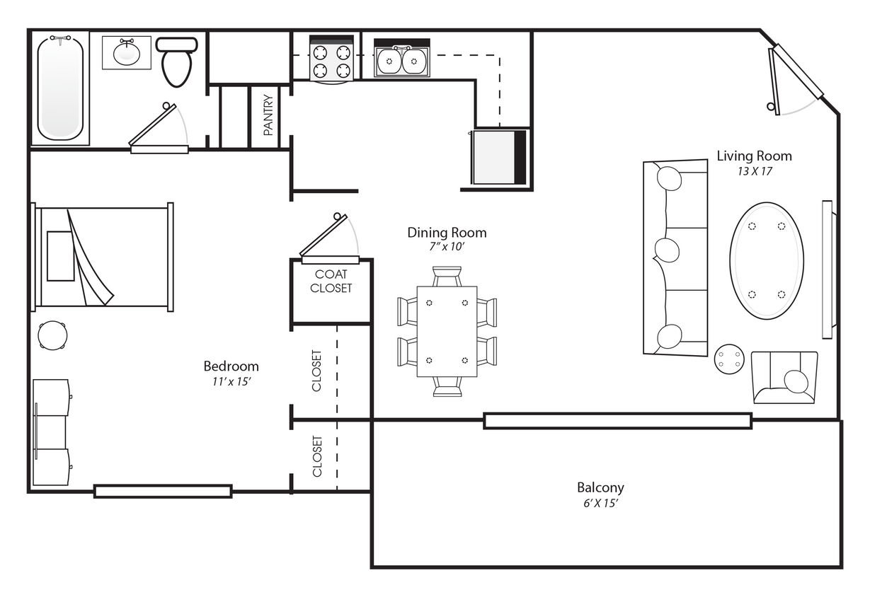 Floor Plan - 1 Bedroom 1 Bath - Affordable 60% 