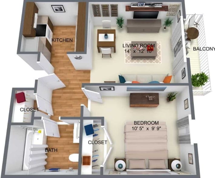 Floor Plan - 1 Bedroom / 1 Bath