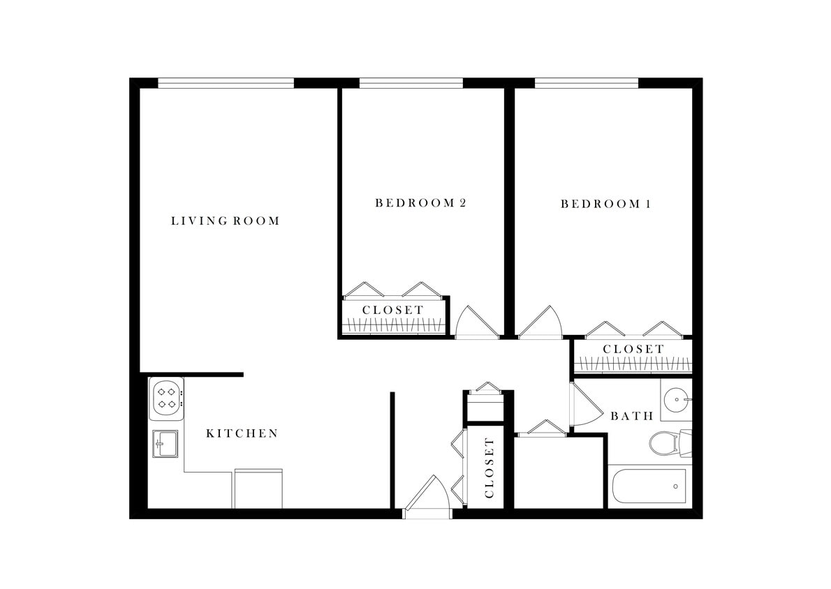 Floor Plan - Two Bedroom, One Bath