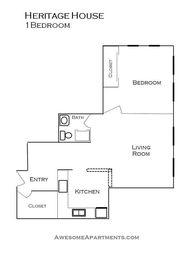 Floor Plan - 1 Bedroom 1 Bath