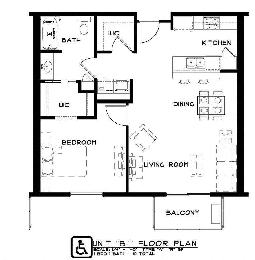 Floor Plan - 1 Bedroom 1 Bathroom 