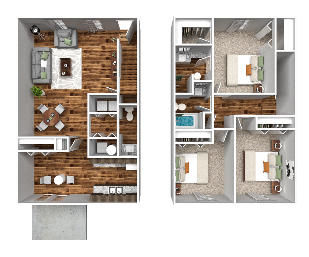 Three Bedroom Two and a Half Bathroom - Three Bedroom Townhome