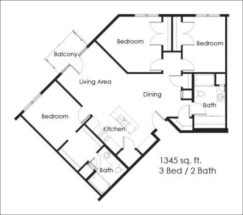 Floor Plan - 3 Bed, 2 Bath 3B