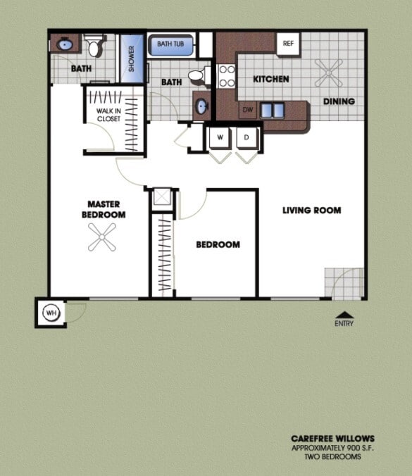 Large 2BR, 2BA - 900 SF - Large Two Bedroom