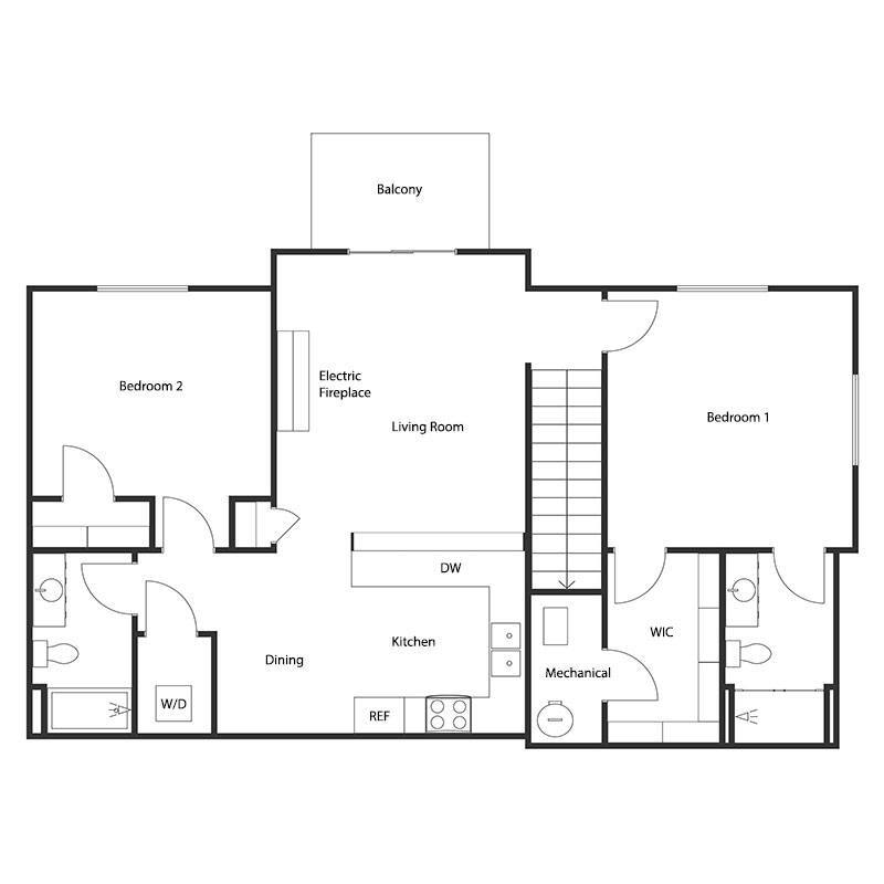 Floor Plan - 2 BED 2 BATH UPPER SPLIT