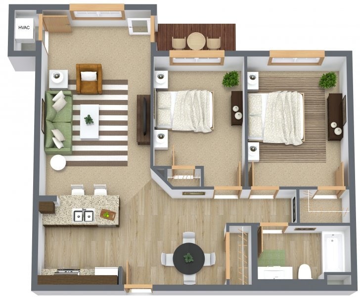 Floor Plan - 2 Bedroom/1 Bath A (Building B)