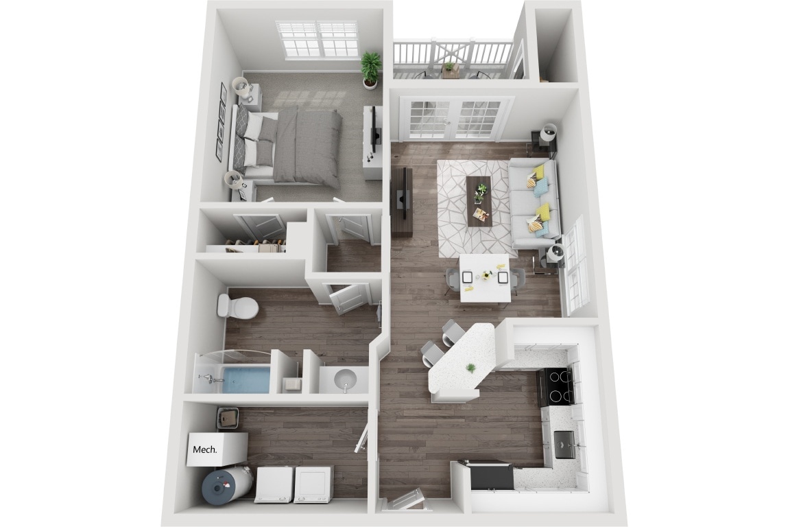 Floor Plan - The Beaufort 1 Bedroom 1 Bath Renovated