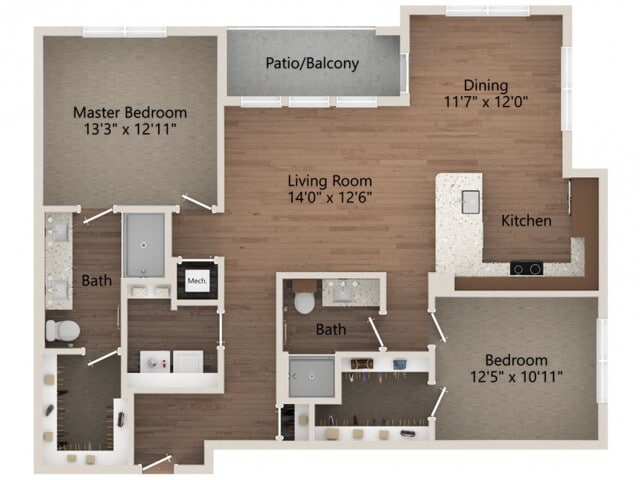 Floor plans are artist’s rendering. All dimensions are approximate. Actual product and specifications may vary in dimension or detail. Not all features are available in every apartment. Prices and availability are subject to change. - B2