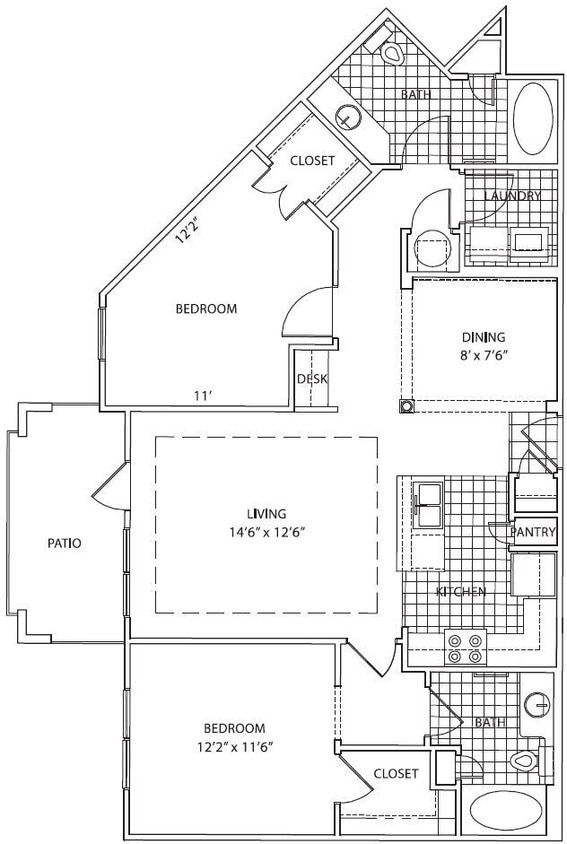 Avana Uptown - Plan 7 - 2 Beds - 2 Baths - 1256 Sq. ft. - Plan 7