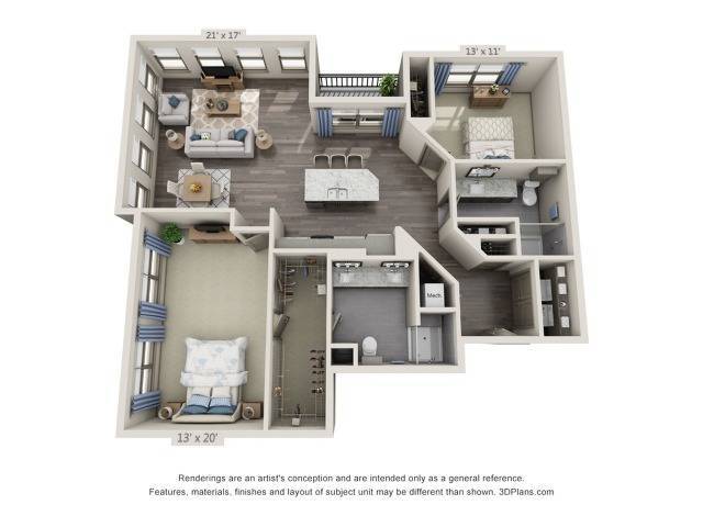Floor plans are artist’s rendering. All dimensions are approximate. Actual product and specifications may vary in dimension or detail. Not all features are available in every apartment. Prices and availability are subject to change. - Winwood