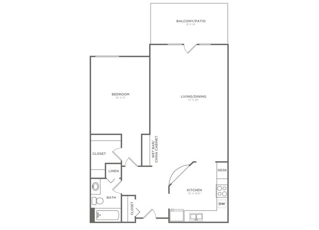 A1W | 1x1 | 845 sq ft - A1W