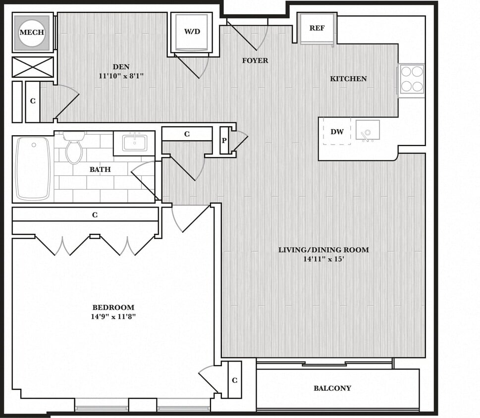 Floor Plan - 1 Bed/1 Bath Den