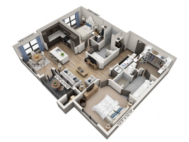 Floor plans are artist’s rendering. All dimensions are approximate. Actual product and specifications may vary in dimension or detail. Not all features are available in every apartment. Prices and availability are subject to change. - B2