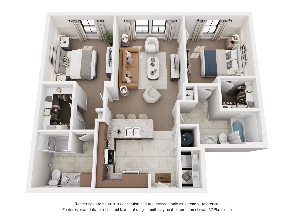 Floor Plan - The Highrise (b) - Two Bedroom/Two Bath