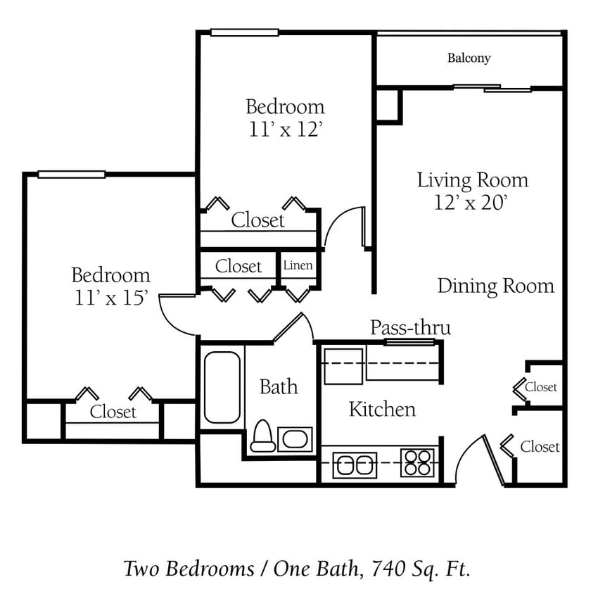 740 sgft - 2 Bed 1 Bath