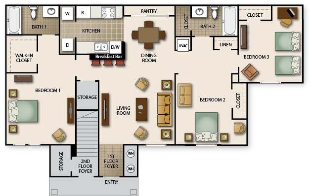 Floor Plan - Three Bedroom Two Bath