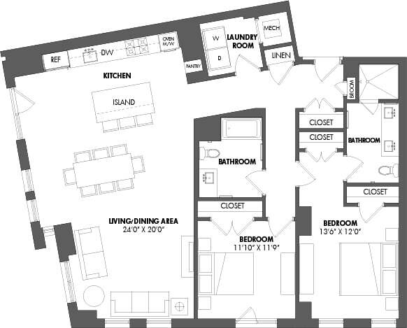 Floor Plan - 2 Bed/2 Bath