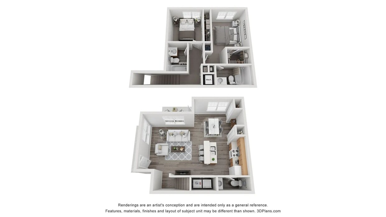 A 3D rendering of the Spruce floor plan - The Spruce