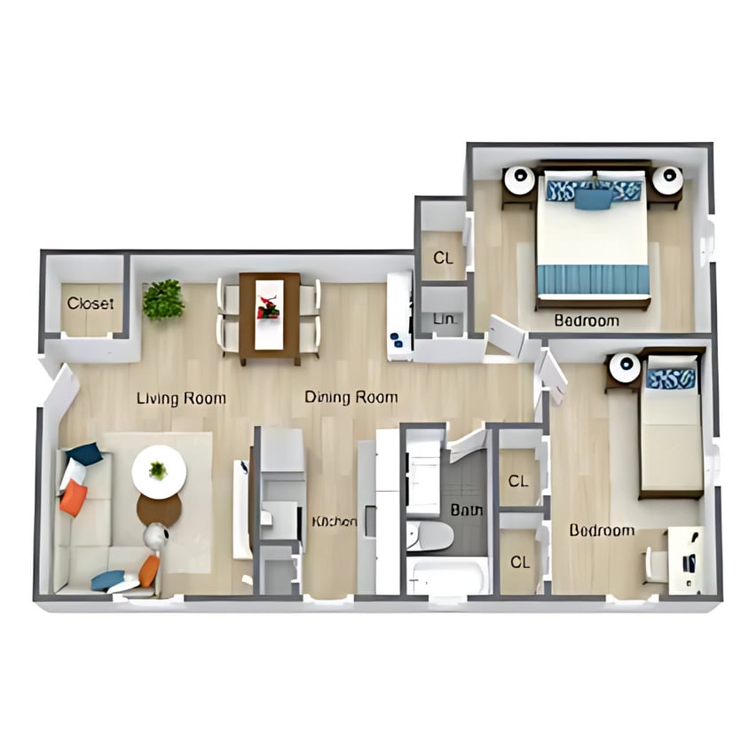 Floor Plan - Two Bed, One Bath