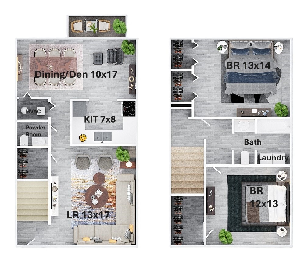 Floor Plan - Two Bedroom 1.5 Bath Townhouse